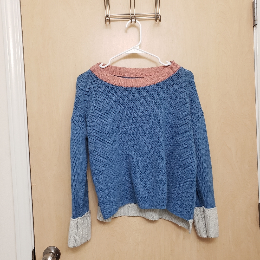 Colorblock Blue High Low Sweater